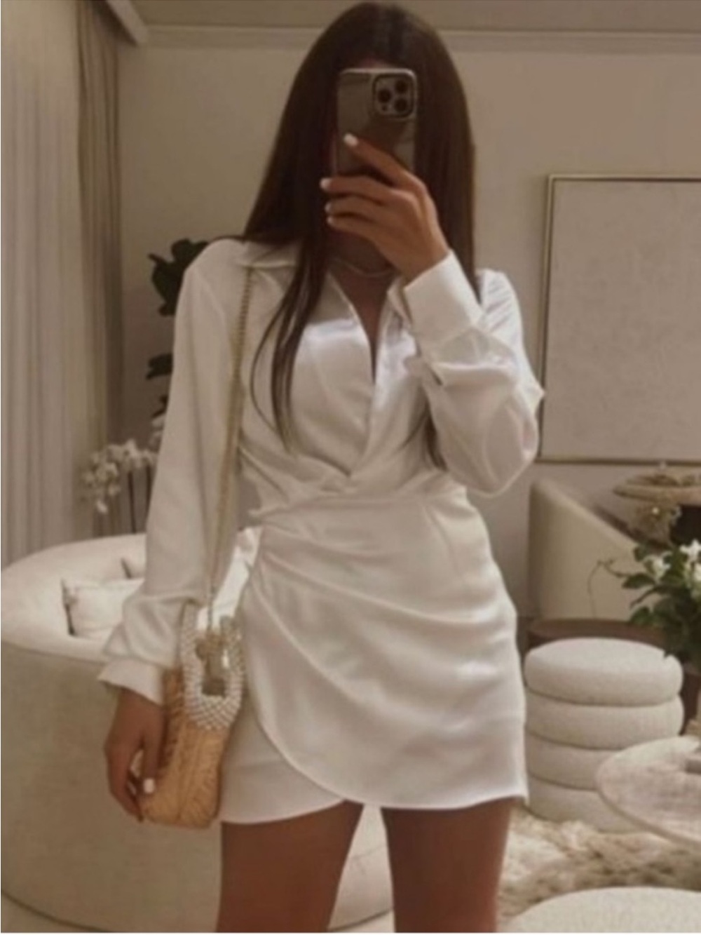 Zara White Satin Wrap-Style Mini Dress Size XS